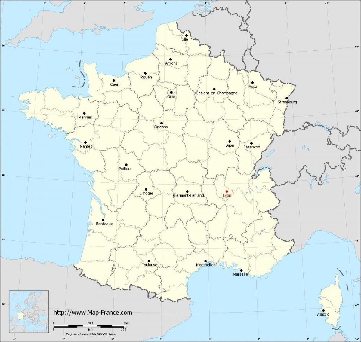 där är Lyon frankrike i en karta