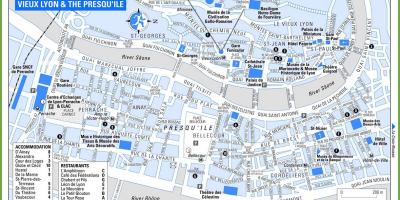 Karta över gamla stan i Lyon, frankrike