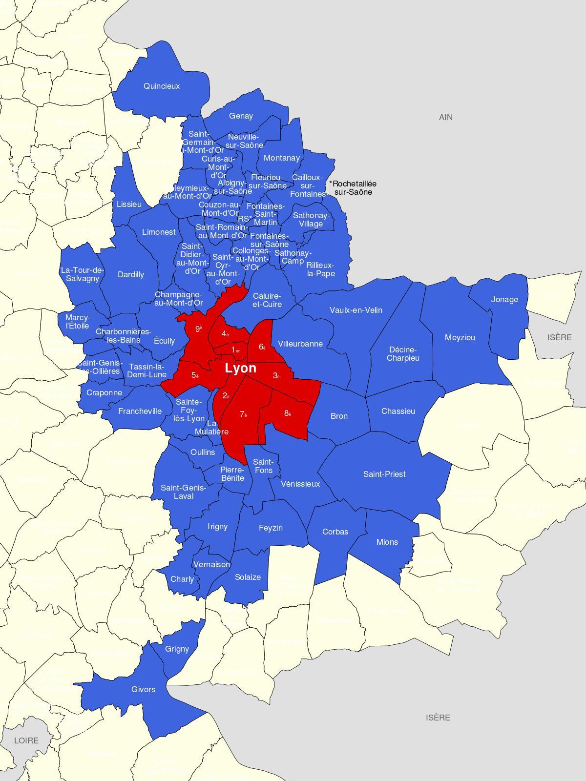 karta över Lyon område