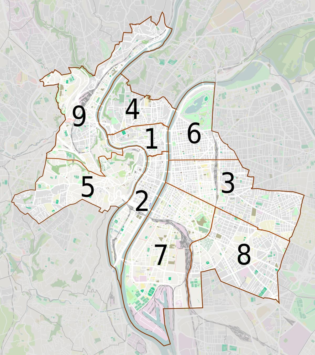 karta över Lyon stadsdel
