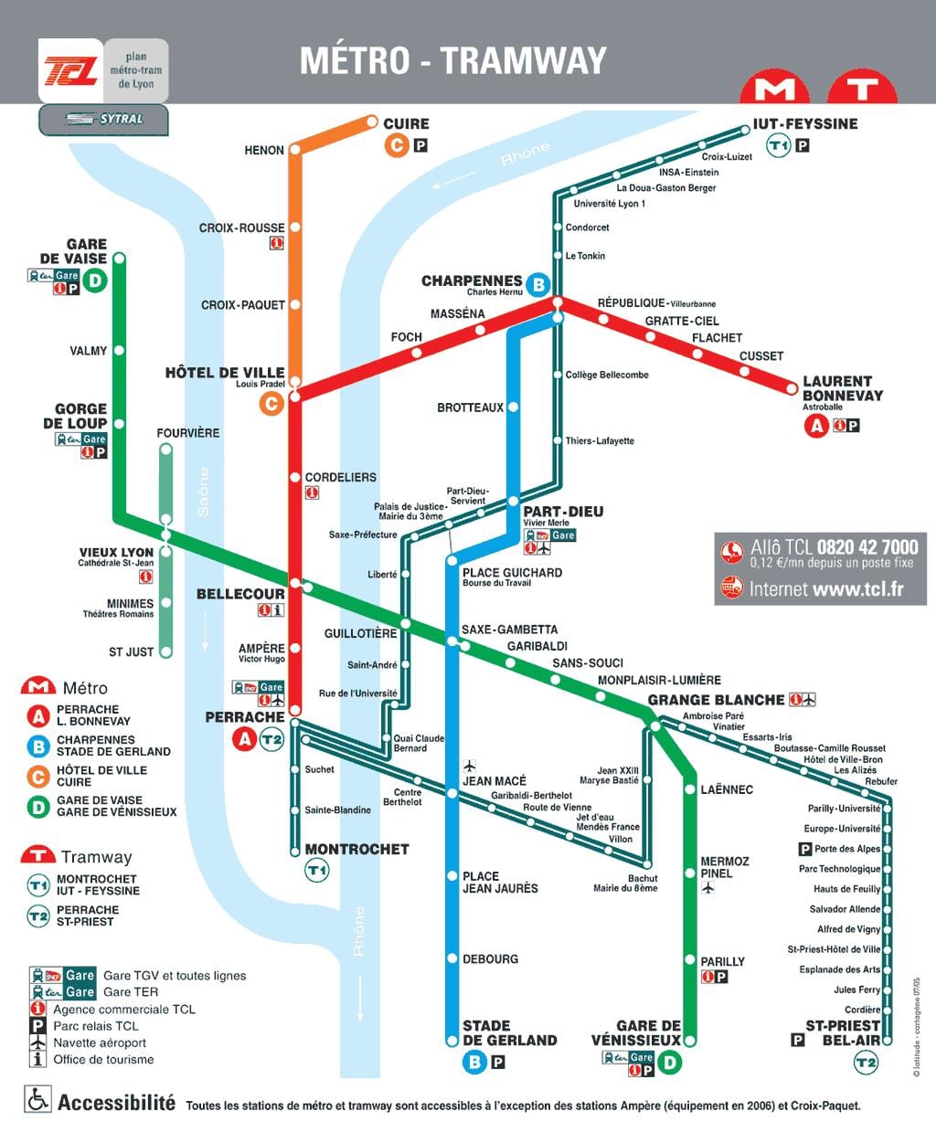 Lyon spårvagn karta som pdf